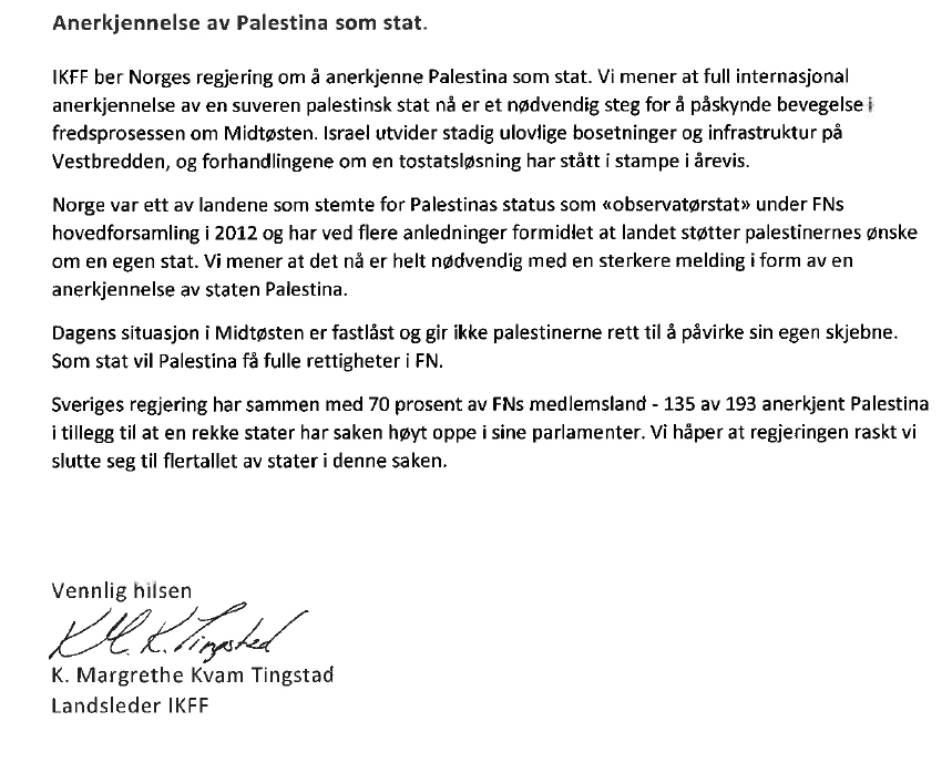 Brev om Palestina som land